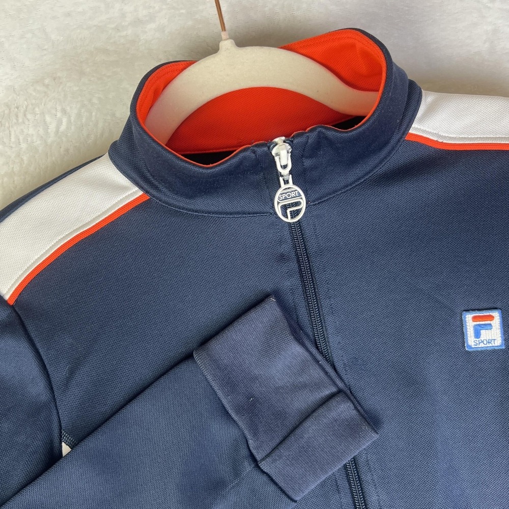 Fila Sport Track Jacket Mens Medium Blue‎ White Colorblock Full Zip Athletic